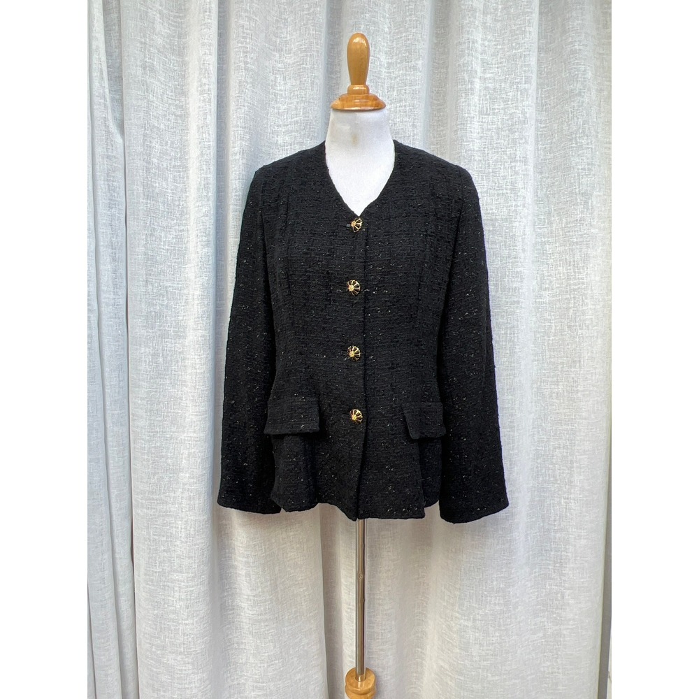 1990 black tweed 4 button single breasted blazer jacket